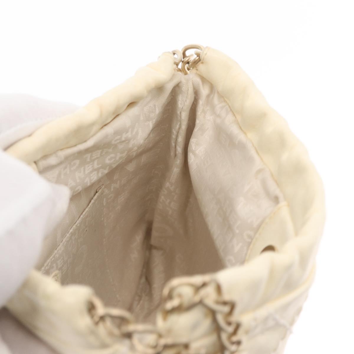 CHANEL Wild Stitch Chain Shoulder Bag Leather Ivory Gold CC Auth 169894