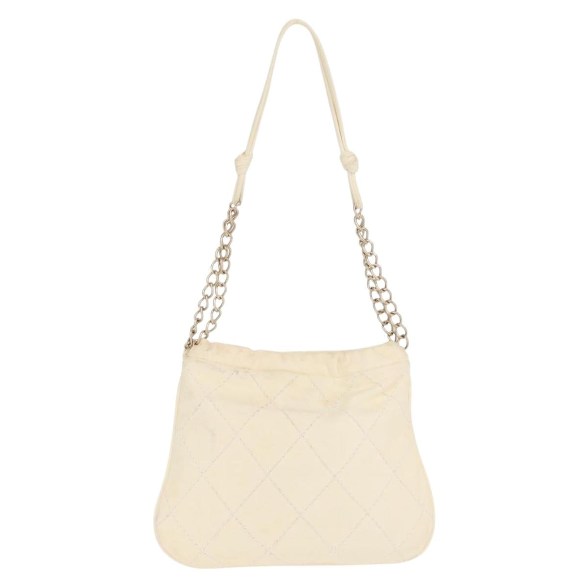 CHANEL Wild Stitch Chain Shoulder Bag Leather Ivory Gold CC Auth 169894
