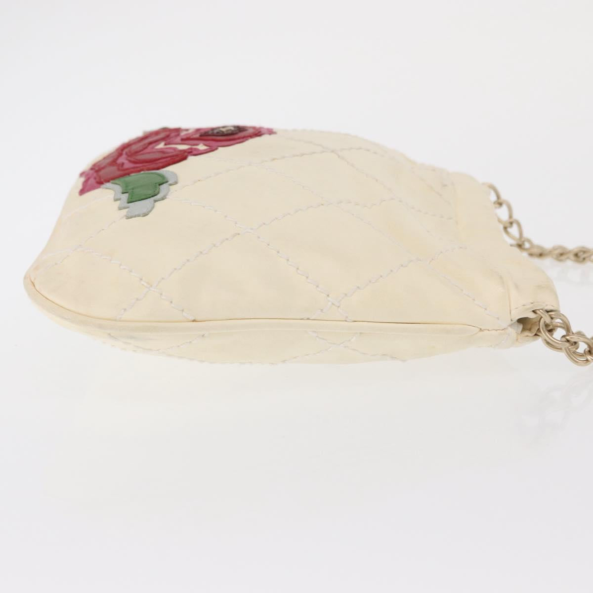 CHANEL Wild Stitch Chain Shoulder Bag Leather Ivory Gold CC Auth 169894