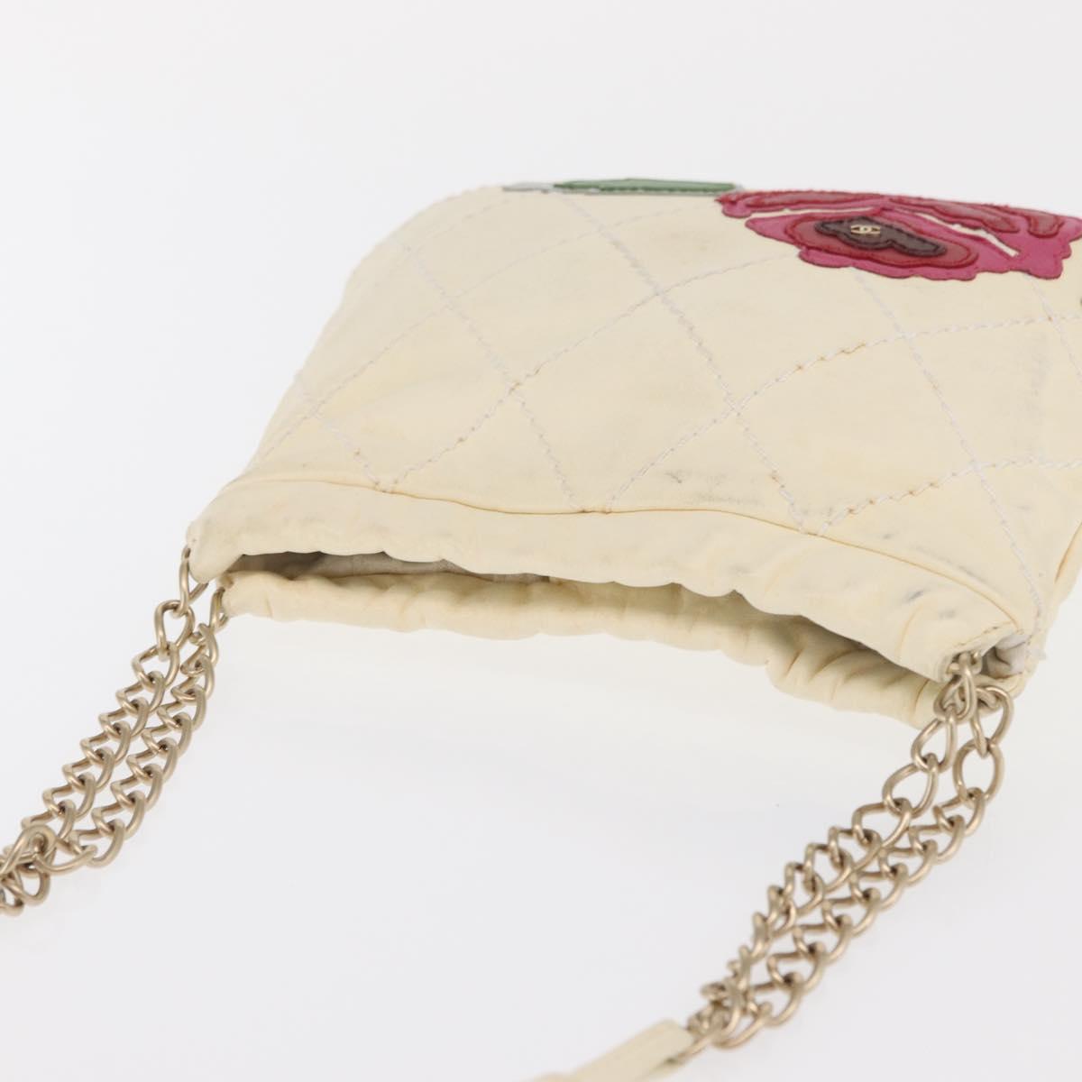 CHANEL Wild Stitch Chain Shoulder Bag Leather Ivory Gold CC Auth 169894