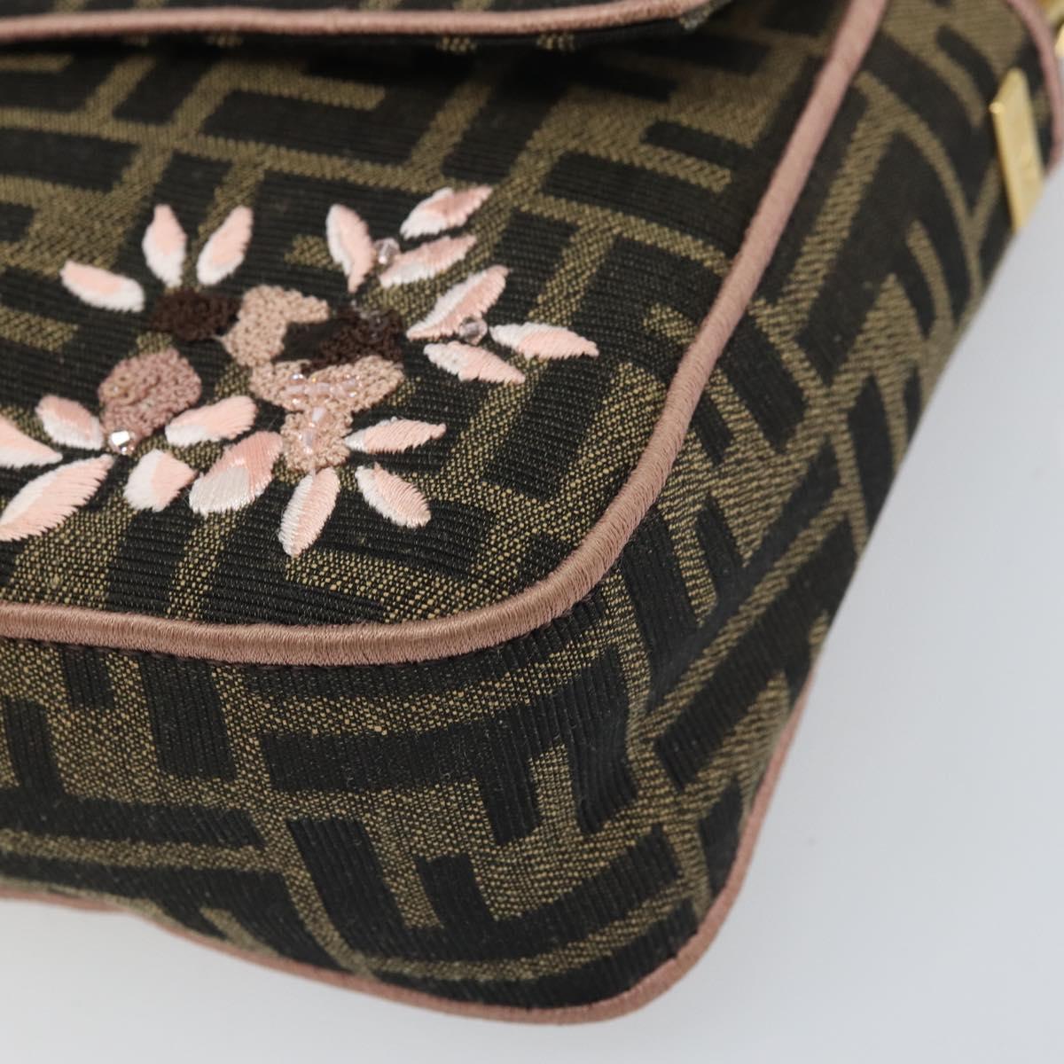 FENDI Zucca Canvas Shoulder Bag Black Brown gold Auth 169895SAM
