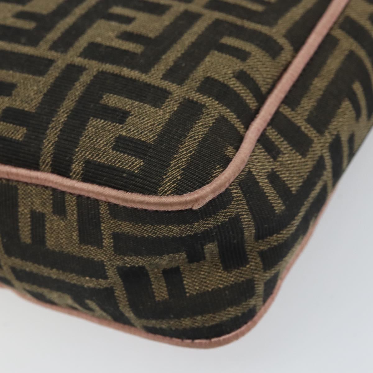 FENDI Zucca Canvas Shoulder Bag Black Brown gold Auth 169895SAM