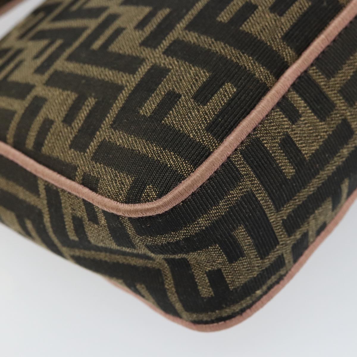 FENDI Zucca Canvas Shoulder Bag Black Brown gold Auth 169895SAM