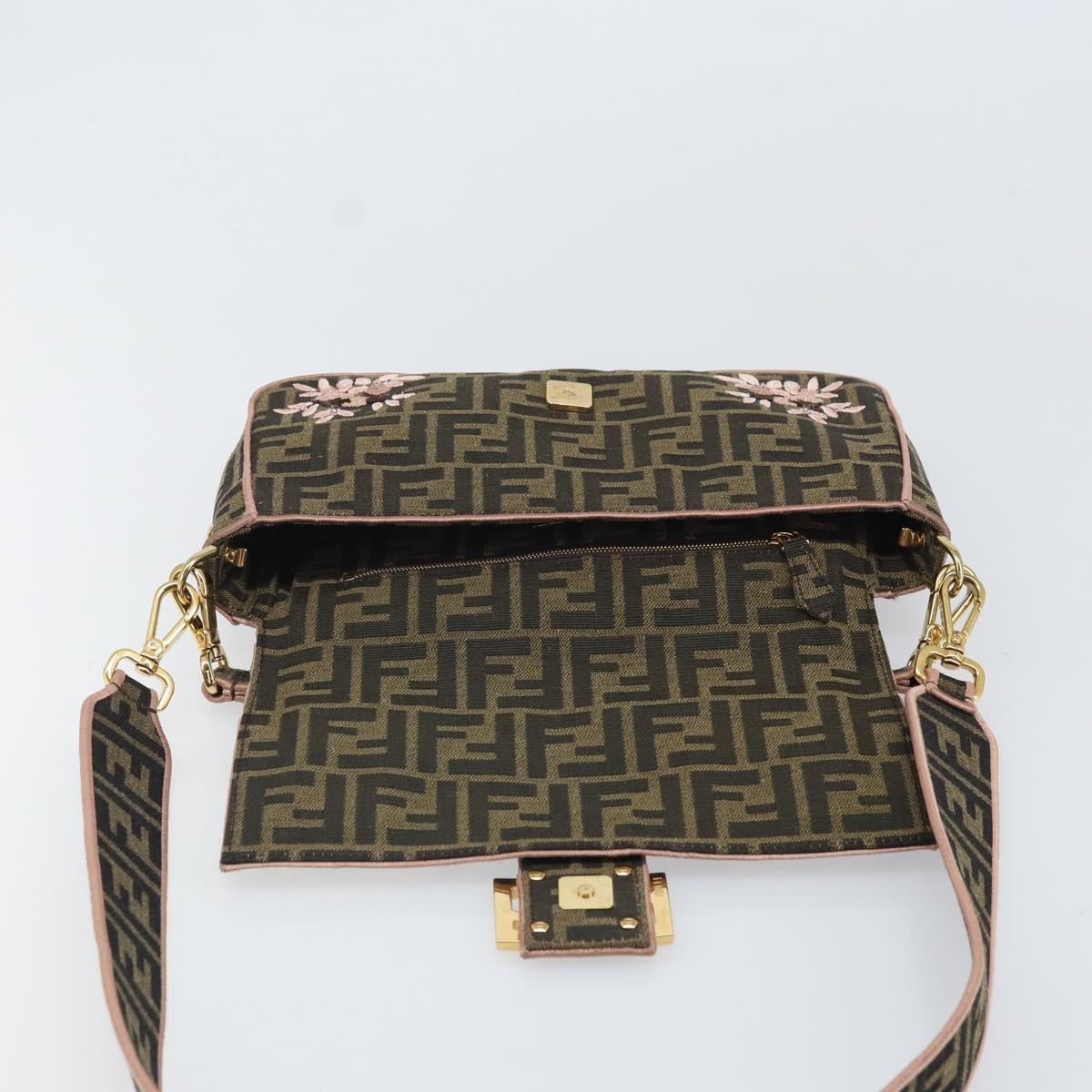 FENDI Zucca Canvas Shoulder Bag Black Brown gold Auth 169895SAM