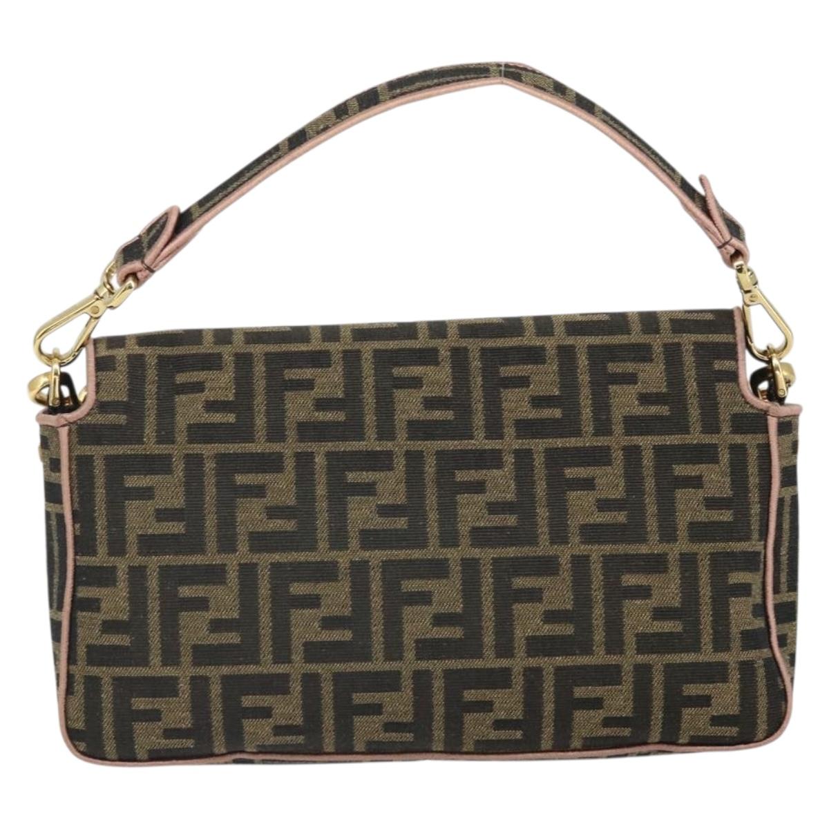 FENDI Zucca Canvas Shoulder Bag Black Brown gold Auth 169895SAM