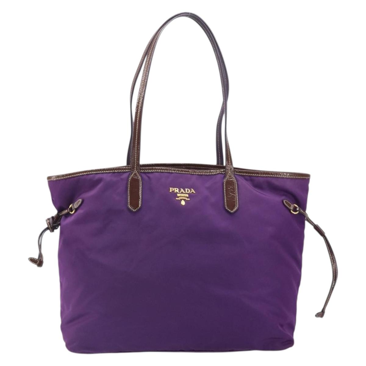 PRADA Tote Bag Nylon Purple Gold Auth 169896