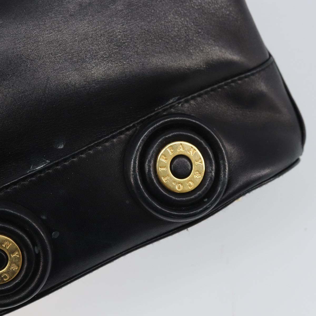 TIFFANY&Co. Chain Shoulder Bag Leather Black Gold Auth 169897