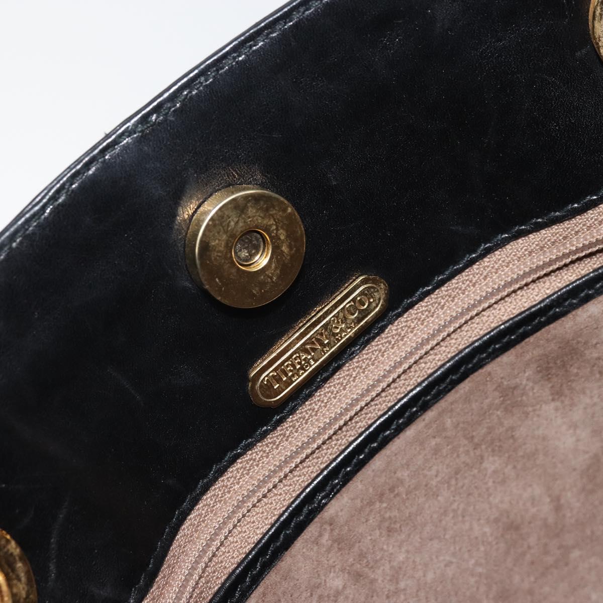 TIFFANY&Co. Chain Shoulder Bag Leather Black Gold Auth 169897