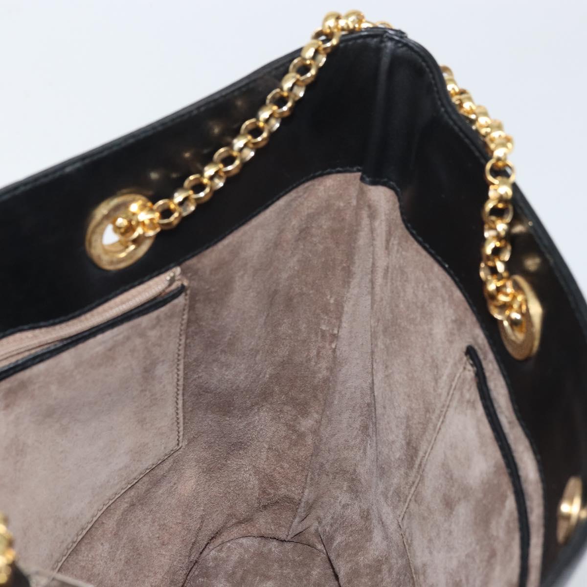 TIFFANY&Co. Chain Shoulder Bag Leather Black Gold Auth 169897