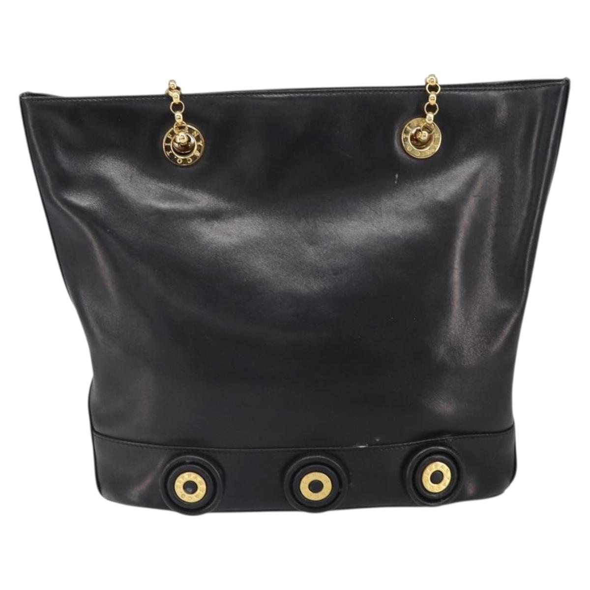 TIFFANY&Co. Chain Shoulder Bag Leather Black Gold Auth 169897