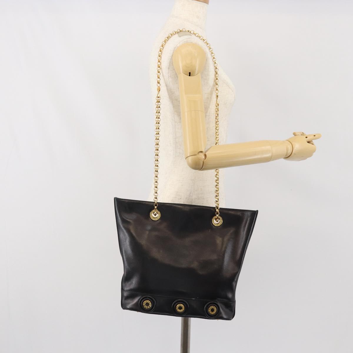 TIFFANY&Co. Chain Shoulder Bag Leather Black Gold Auth 169897