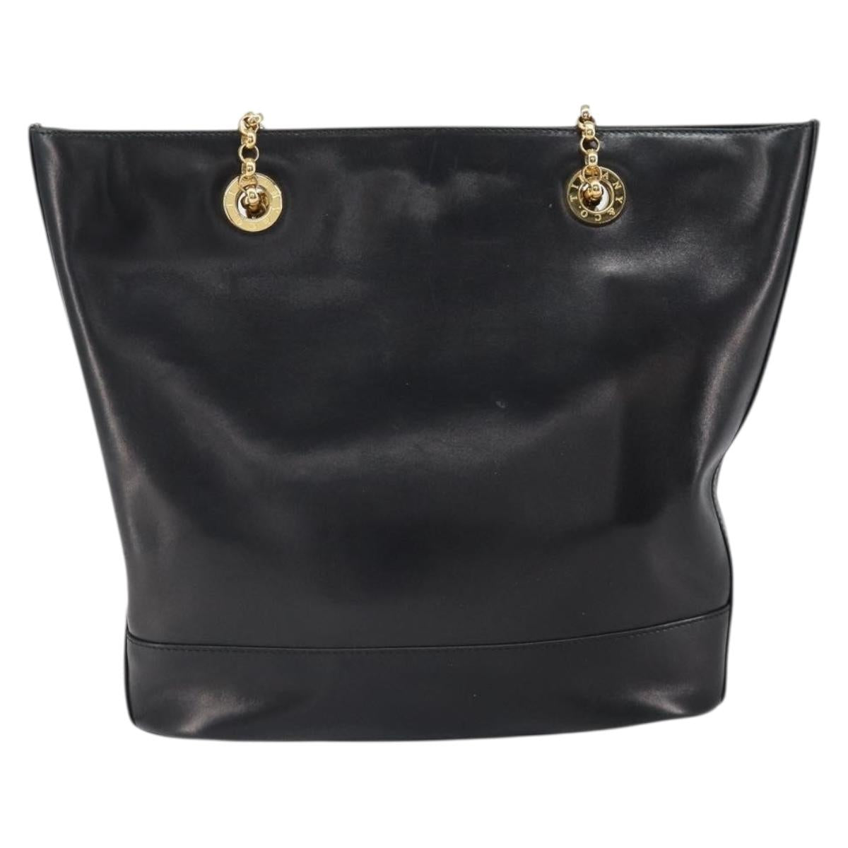 TIFFANY&Co. Chain Shoulder Bag Leather Black Gold Auth 169897