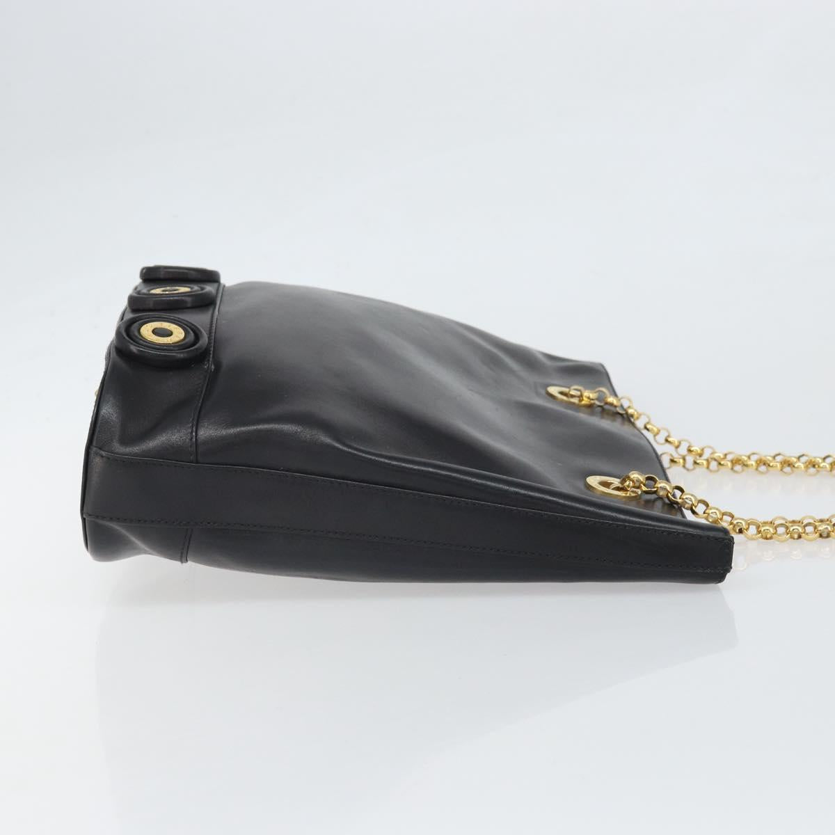 TIFFANY&Co. Chain Shoulder Bag Leather Black Gold Auth 169897