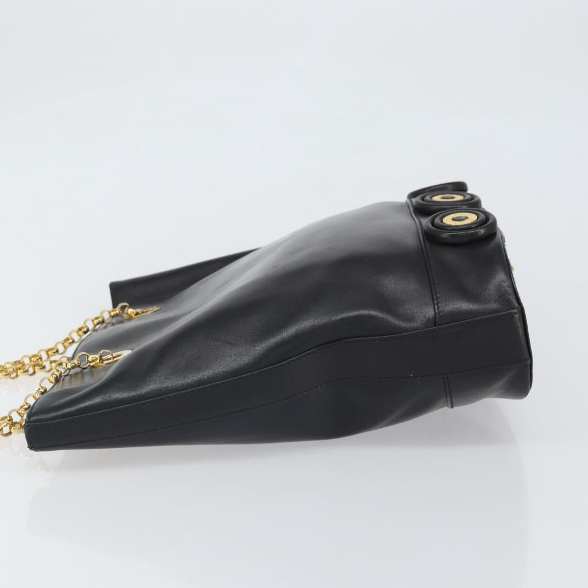 TIFFANY&Co. Chain Shoulder Bag Leather Black Gold Auth 169897