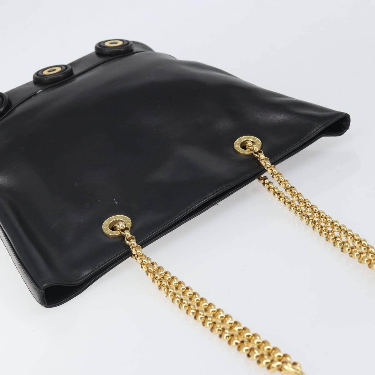 TIFFANY&Co. Chain Shoulder Bag Leather Black Gold Auth 169897