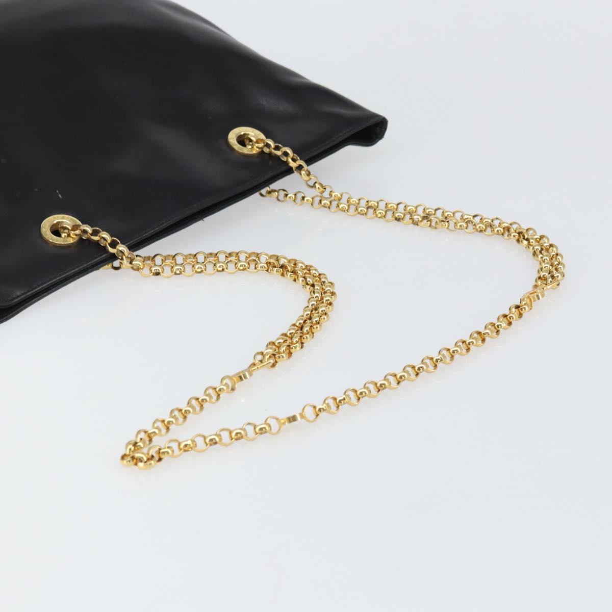 TIFFANY&Co. Chain Shoulder Bag Leather Black Gold Auth 169897