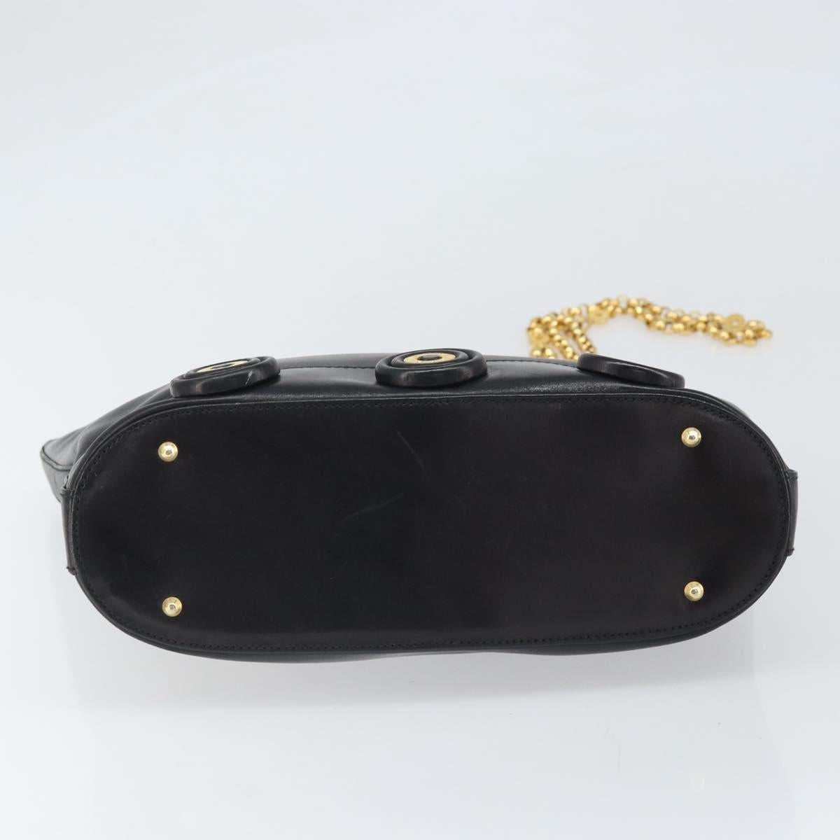 TIFFANY&Co. Chain Shoulder Bag Leather Black Gold Auth 169897