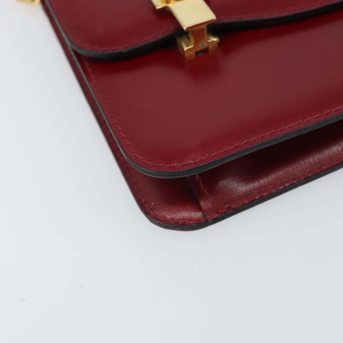 CELINE Chain Shoulder Bag Leather Red Gold Auth 169898V