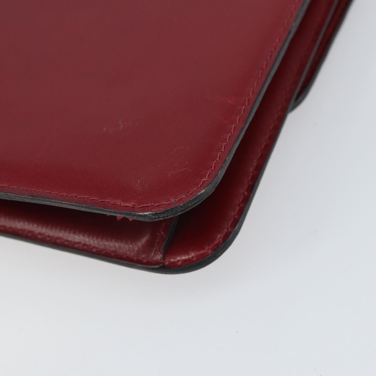 CELINE Chain Shoulder Bag Leather Red Gold Auth 169898V