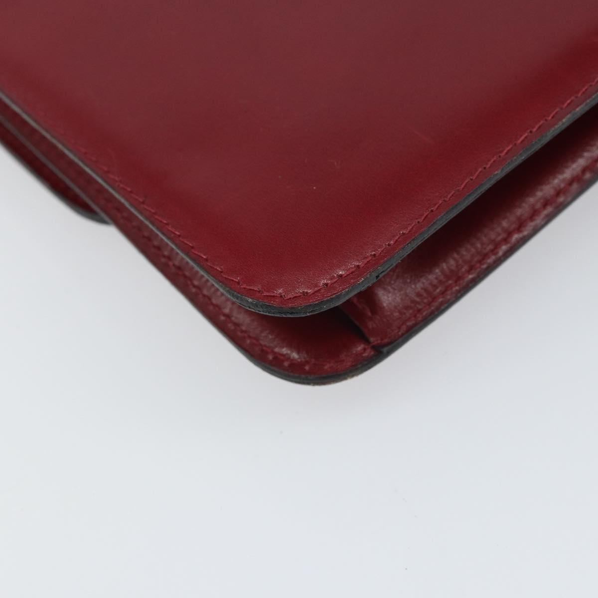 CELINE Chain Shoulder Bag Leather Red Gold Auth 169898V