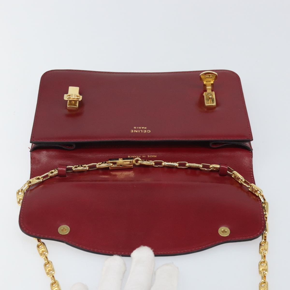 CELINE Chain Shoulder Bag Leather Red Gold Auth 169898V