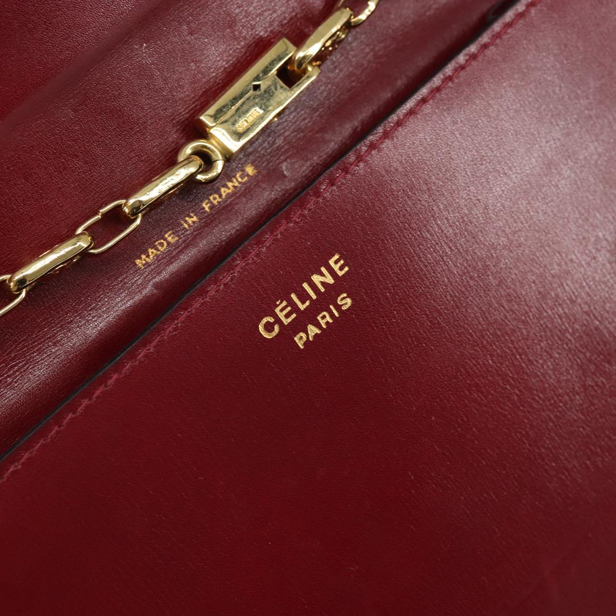 CELINE Chain Shoulder Bag Leather Red Gold Auth 169898V