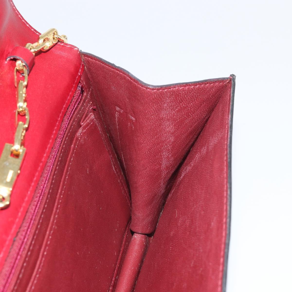 CELINE Chain Shoulder Bag Leather Red Gold Auth 169898V