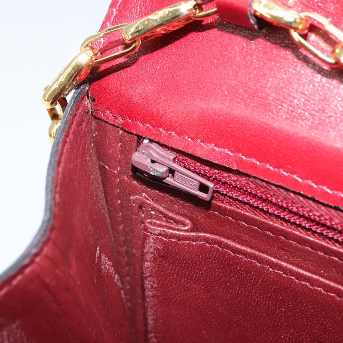CELINE Chain Shoulder Bag Leather Red Gold Auth 169898V