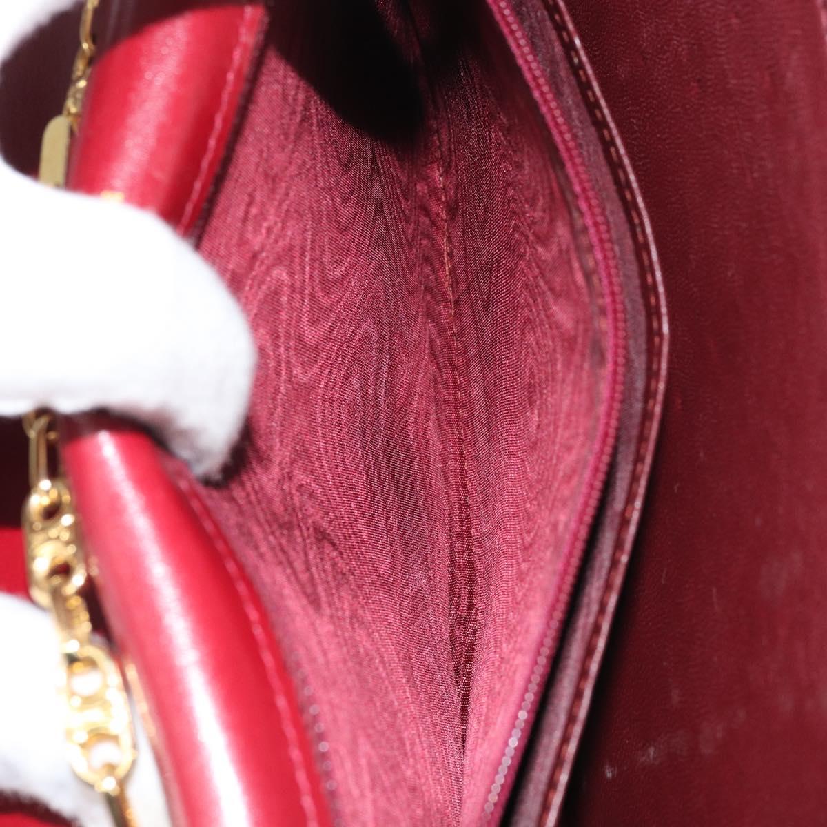 CELINE Chain Shoulder Bag Leather Red Gold Auth 169898V