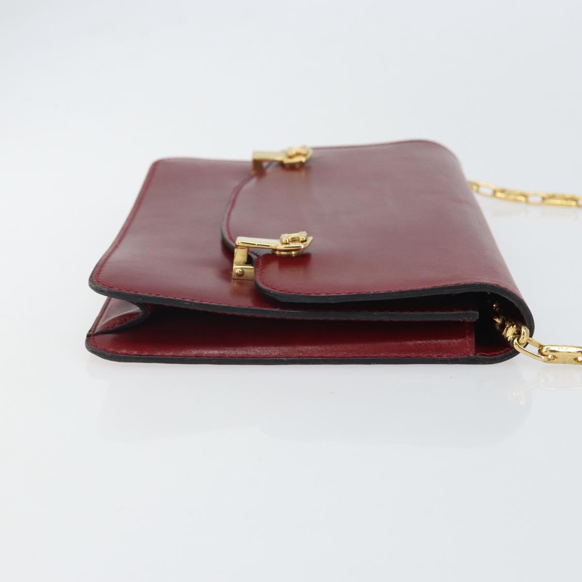 CELINE Chain Shoulder Bag Leather Red Gold Auth 169898V