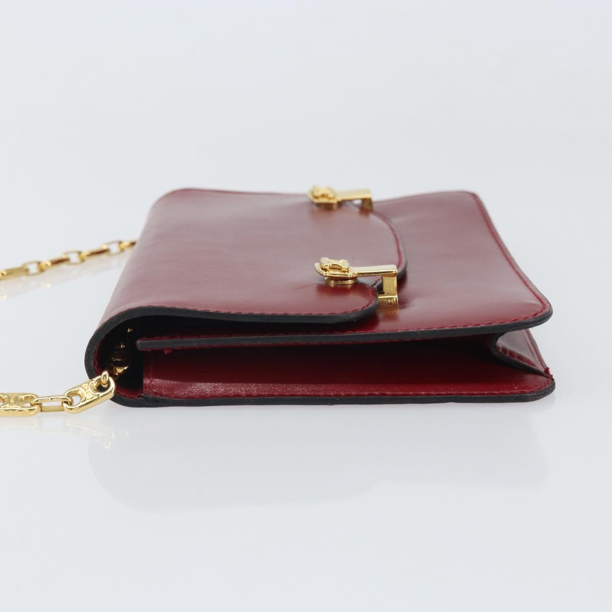 CELINE Chain Shoulder Bag Leather Red Gold Auth 169898V