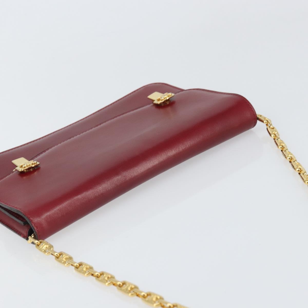 CELINE Chain Shoulder Bag Leather Red Gold Auth 169898V