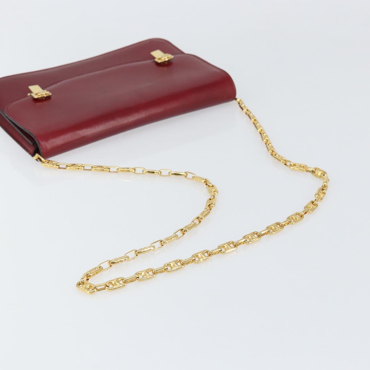 CELINE Chain Shoulder Bag Leather Red Gold Auth 169898V