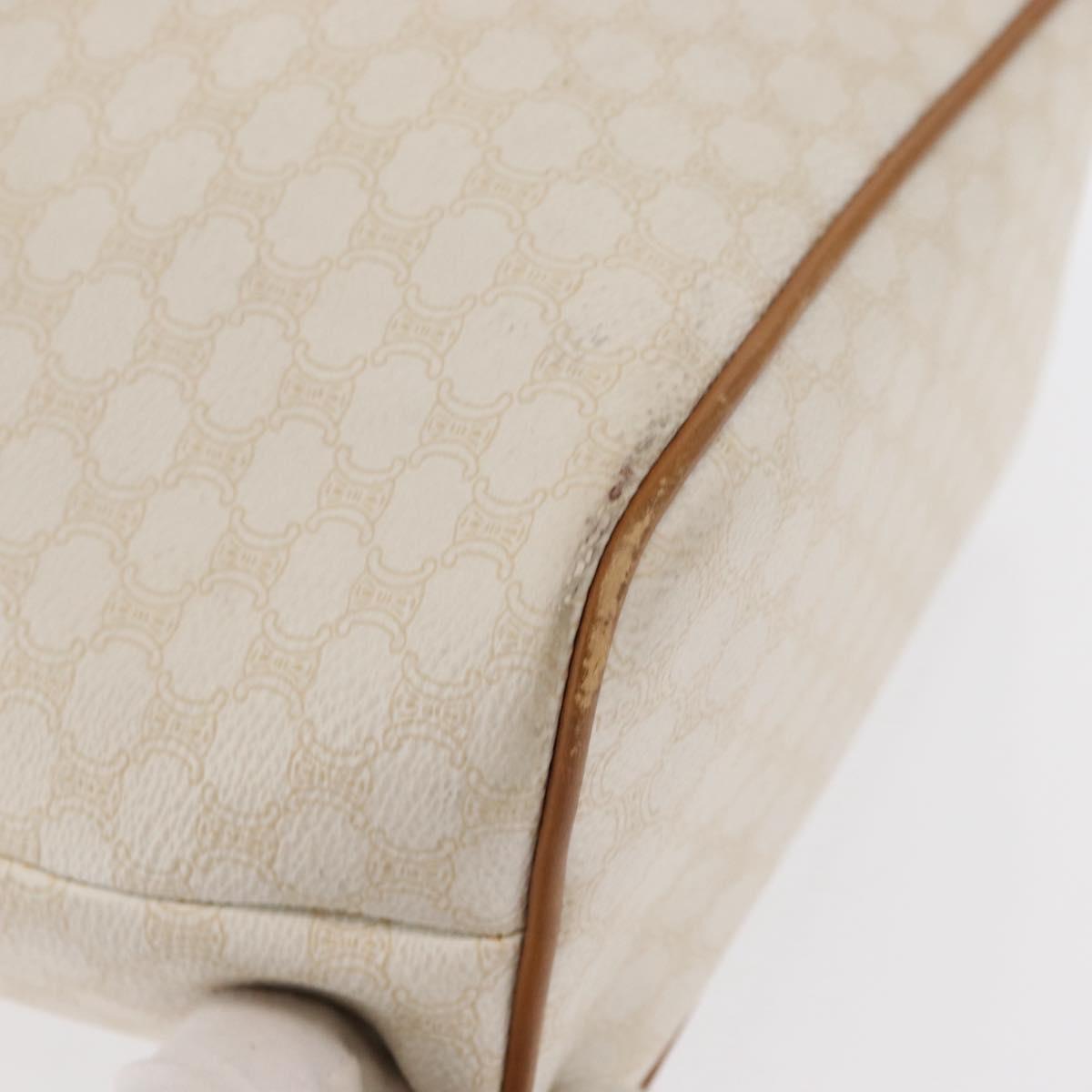 CELINE Macadam Canvas Shoulder Bag PVC Leather White Gold Auth 169899