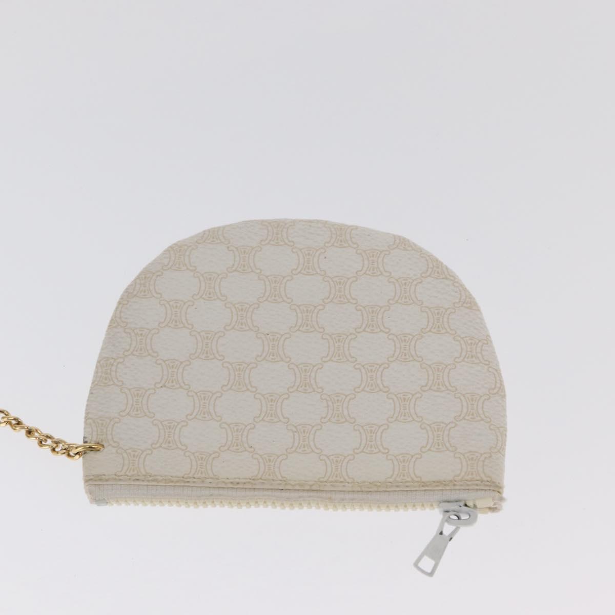 CELINE Macadam Canvas Shoulder Bag PVC Leather White Gold Auth 169899