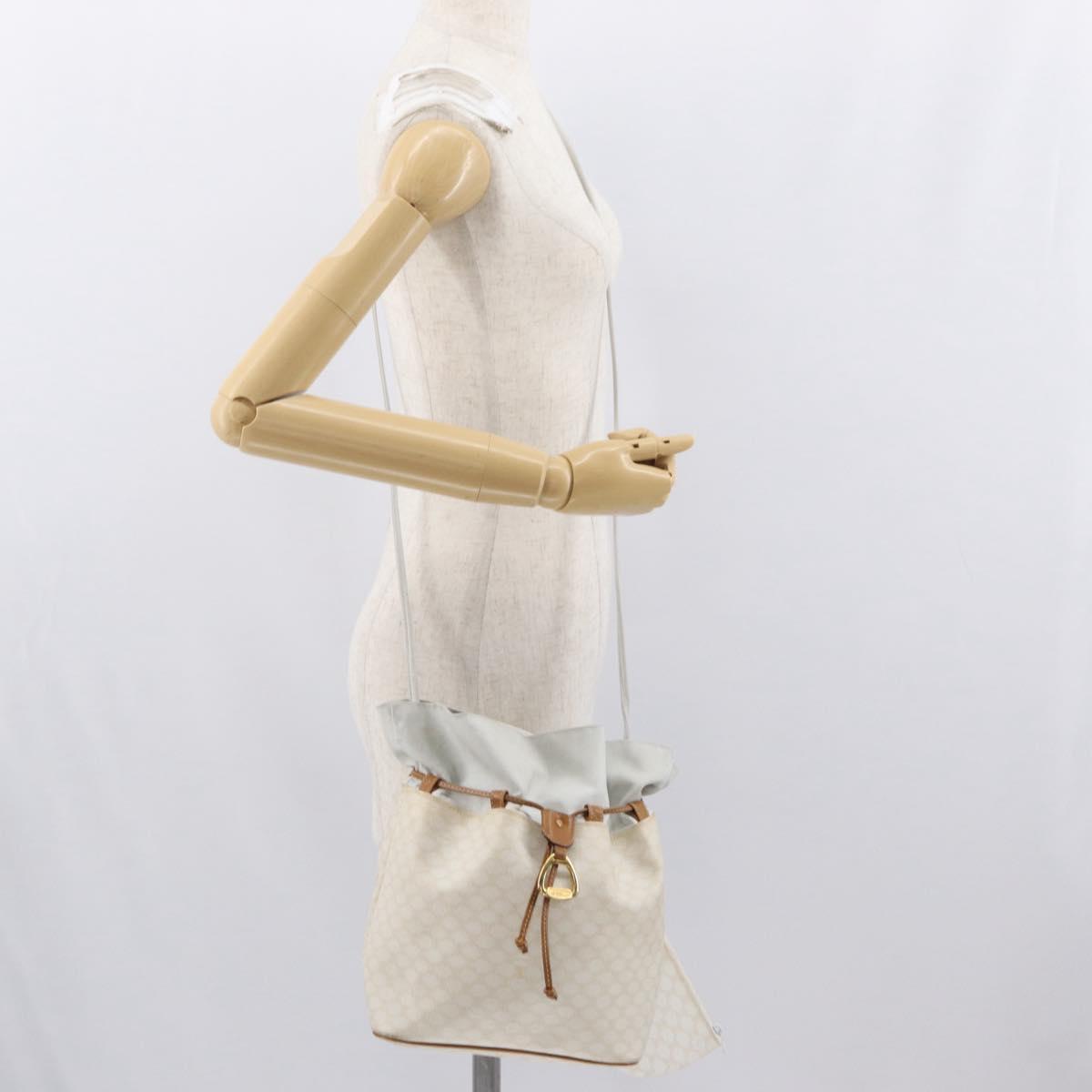 CELINE Macadam Canvas Shoulder Bag PVC Leather White Gold Auth 169899