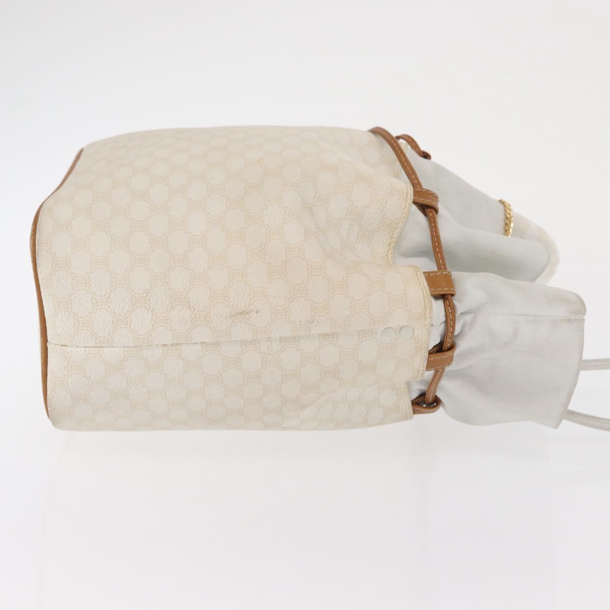 CELINE Macadam Canvas Shoulder Bag PVC Leather White Gold Auth 169899