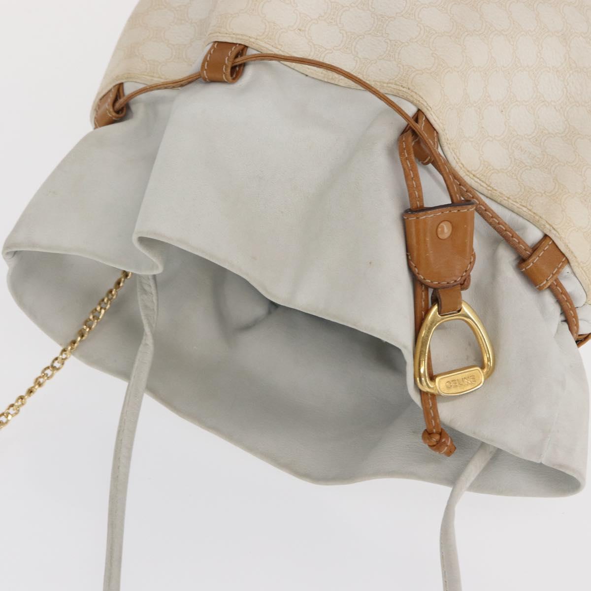CELINE Macadam Canvas Shoulder Bag PVC Leather White Gold Auth 169899