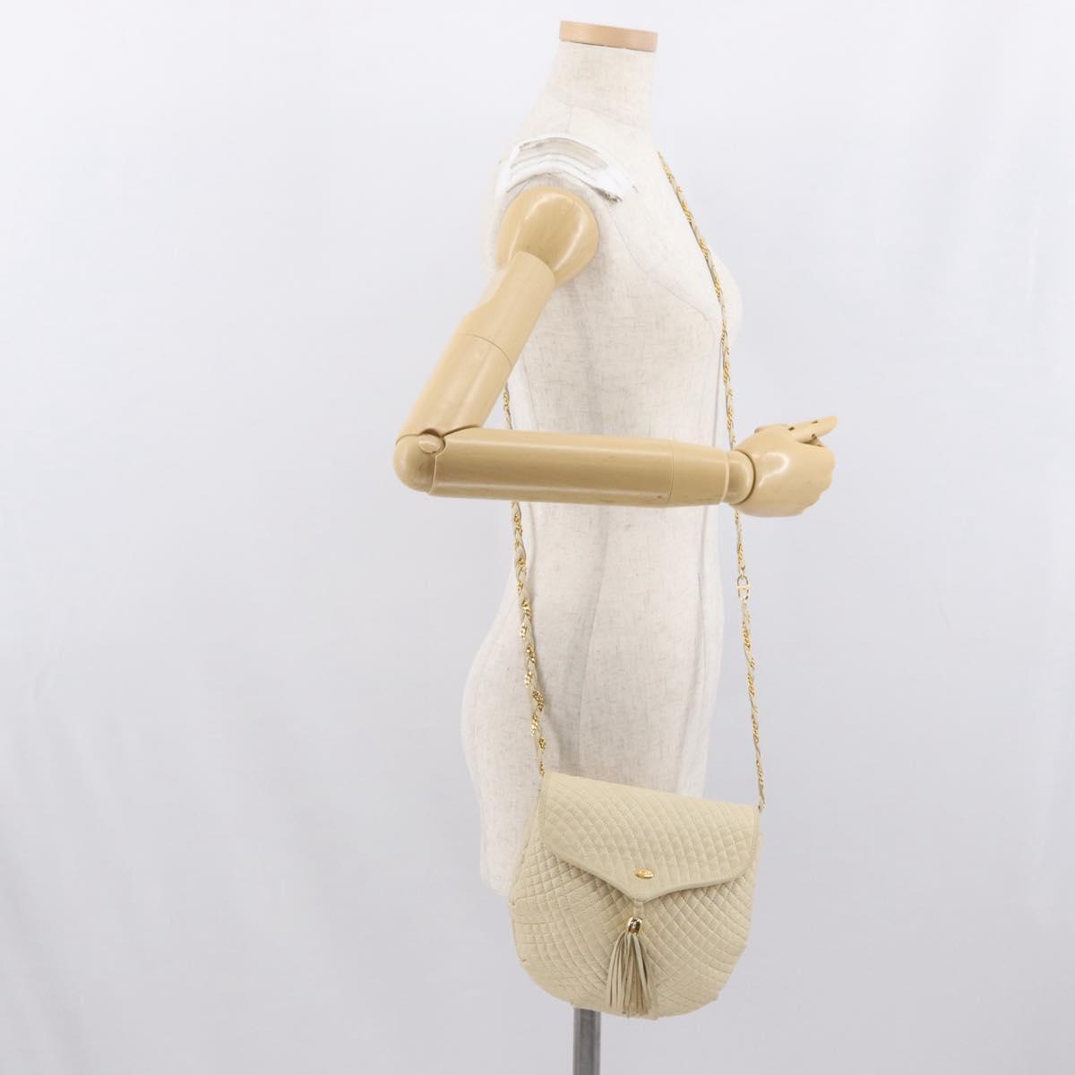BALLY Shoulder Bag Leather Ivory Gold Auth 169900