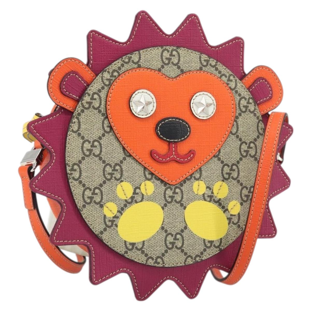 GUCCI GG Supreme Children's Hedgehog Bag PVC Beige Silver 580428 Auth 169901V