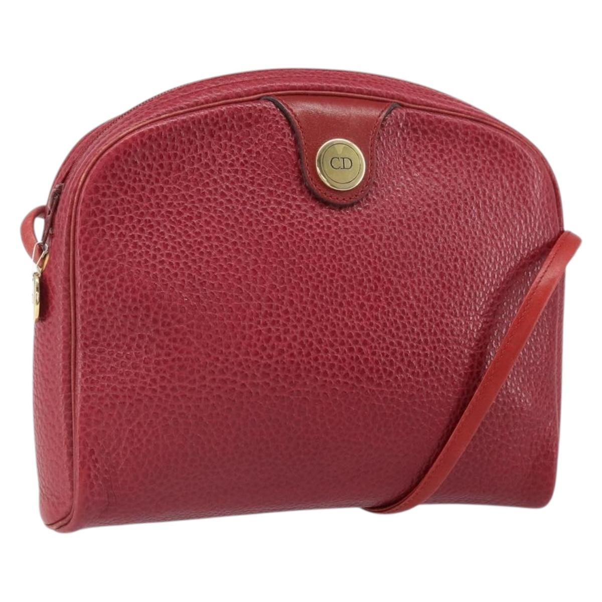 Christian Dior Shoulder Bag Leather Red Gold Auth 169903