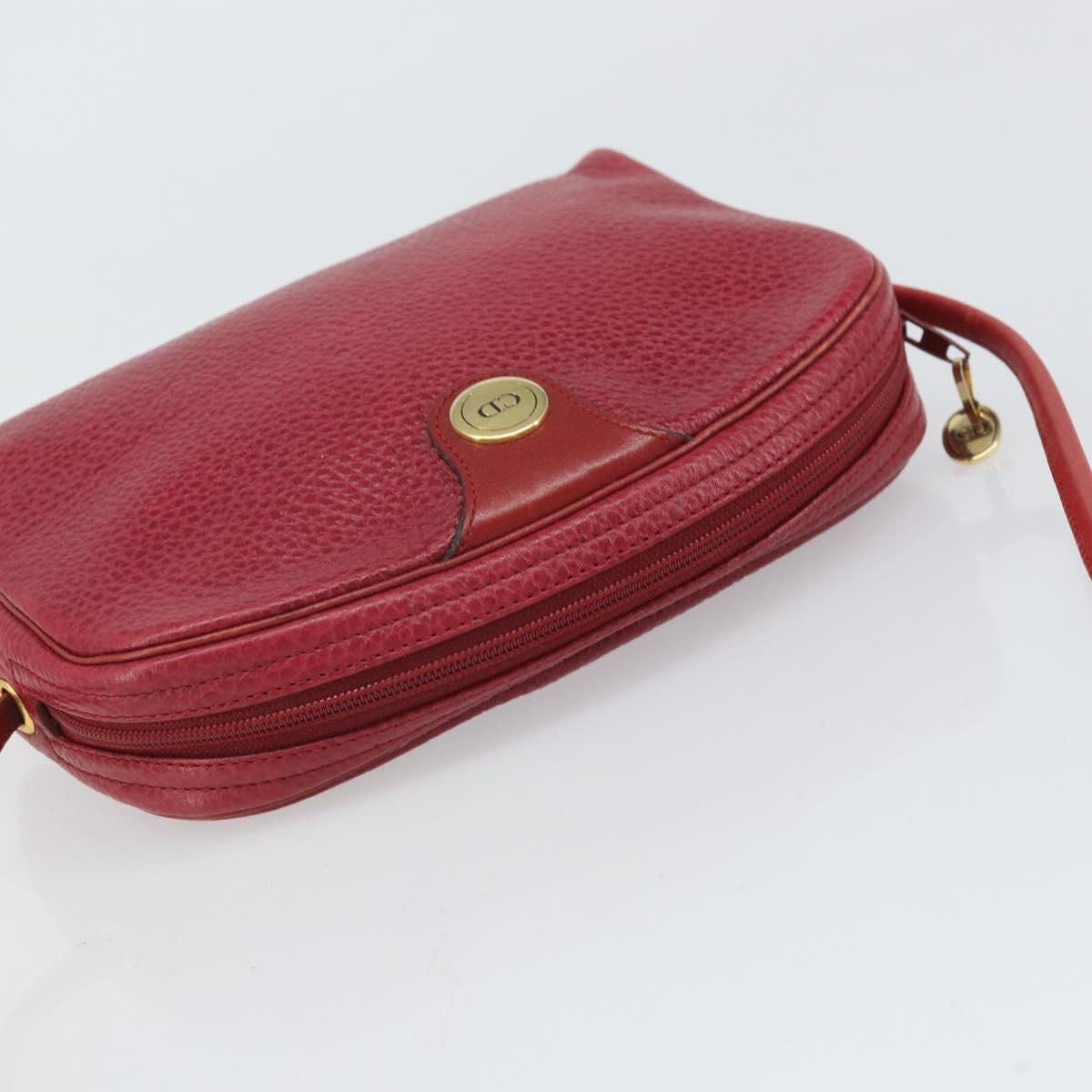 Christian Dior Shoulder Bag Leather Red Gold Auth 169903
