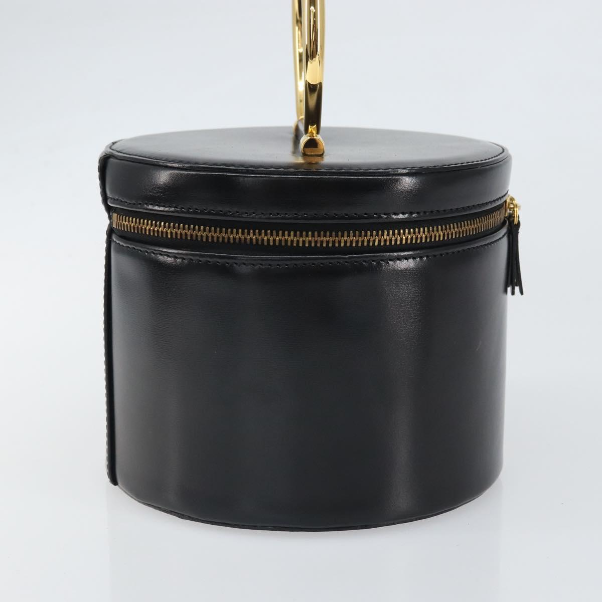 CELINE Vanity Hand Bag Leather Black Gold Auth 169907V