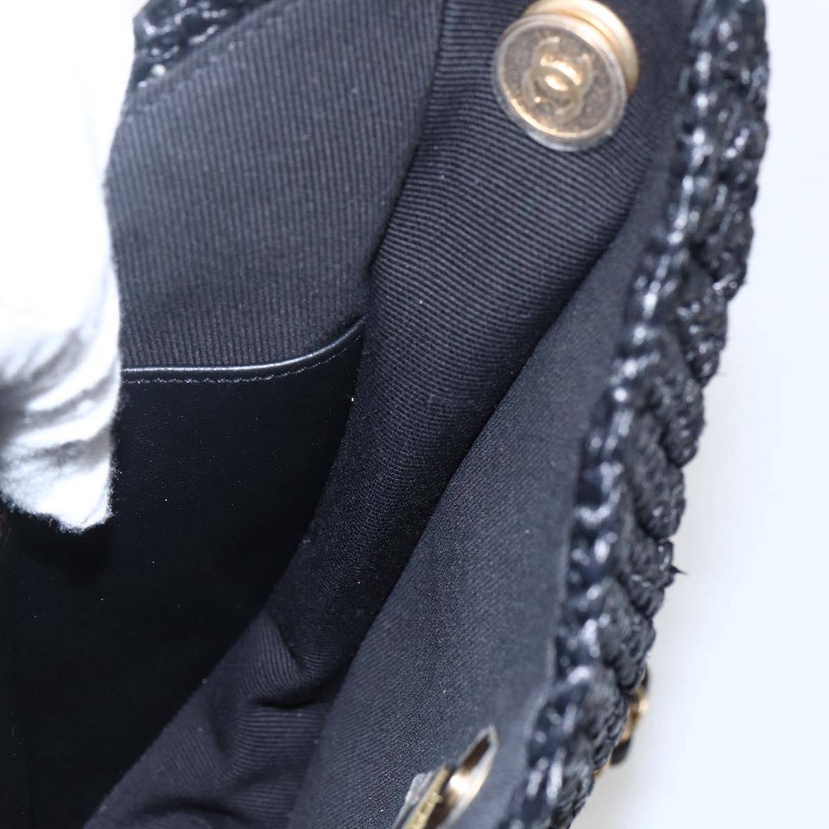 CHANEL Chain Shoulder Bag Raffia 2way Black Gold CC Auth 169908SM