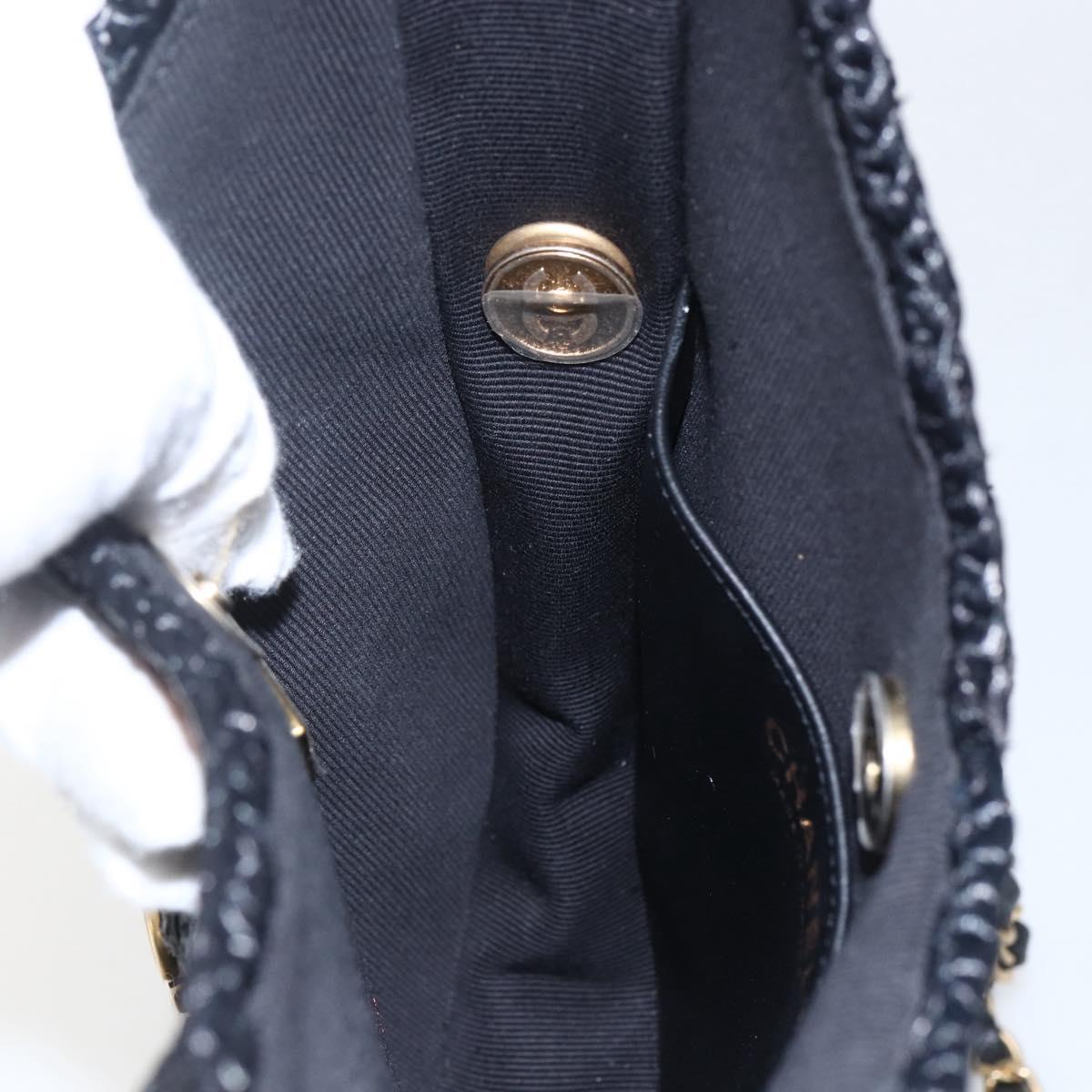 CHANEL Chain Shoulder Bag Raffia 2way Black Gold CC Auth 169908SM