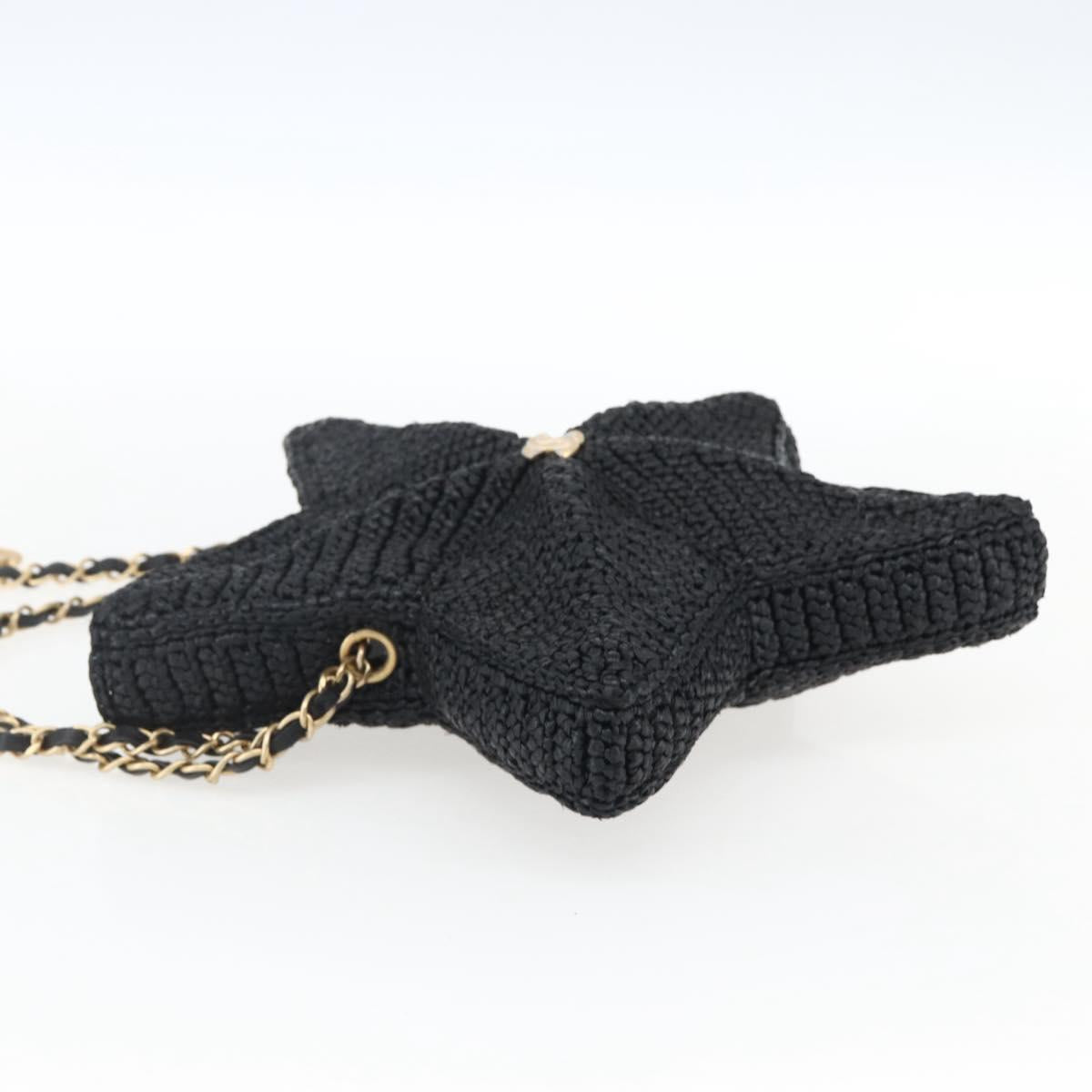 CHANEL Chain Shoulder Bag Raffia 2way Black Gold CC Auth 169908SM