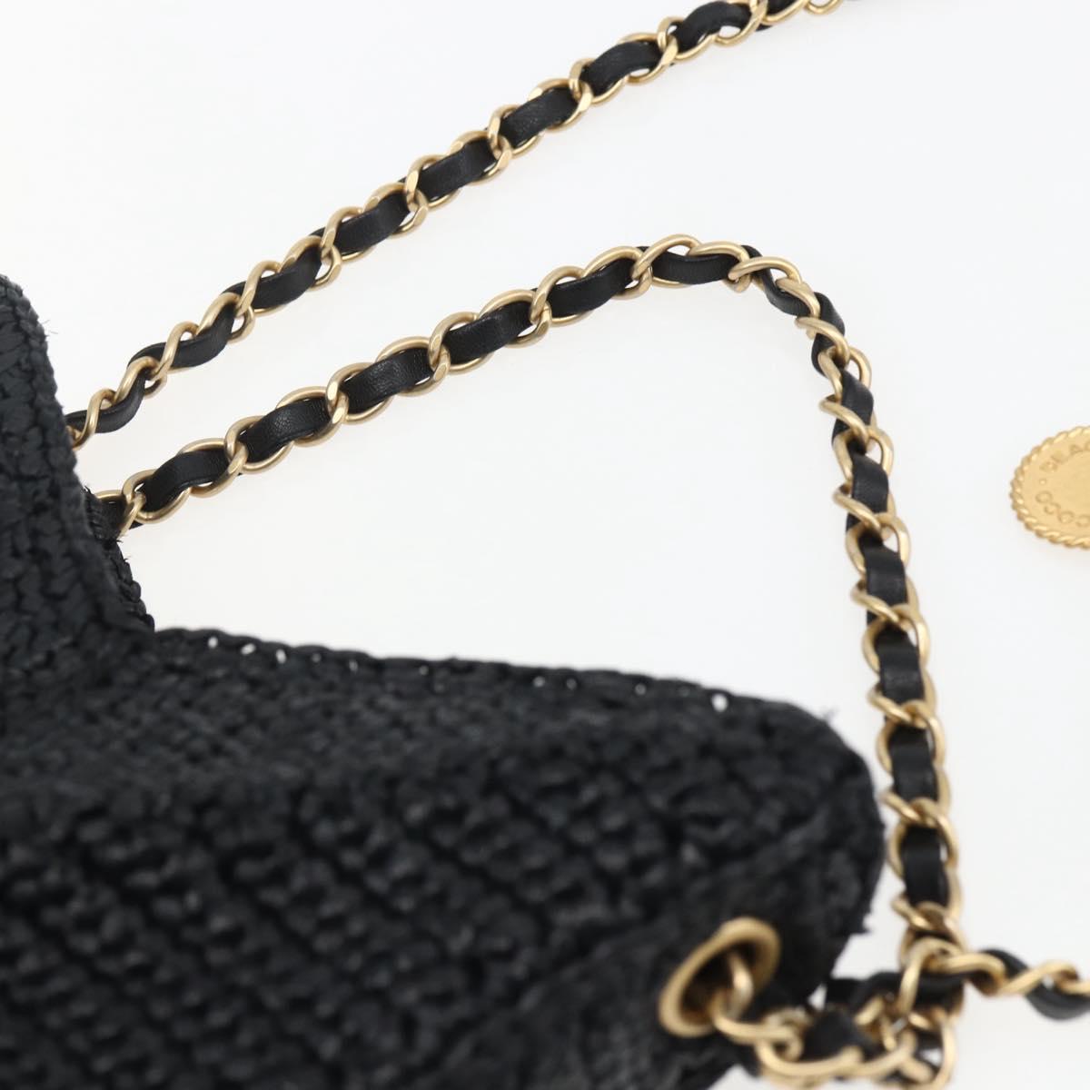 CHANEL Chain Shoulder Bag Raffia 2way Black Gold CC Auth 169908SM