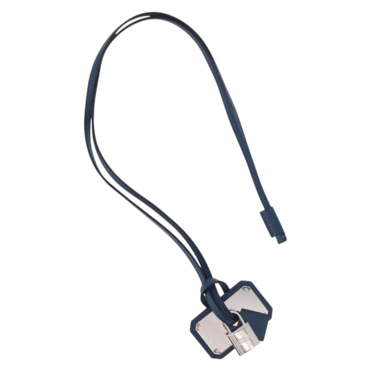HERMES Okelley GM Necklace Leather Navy Auth 169915SAV
