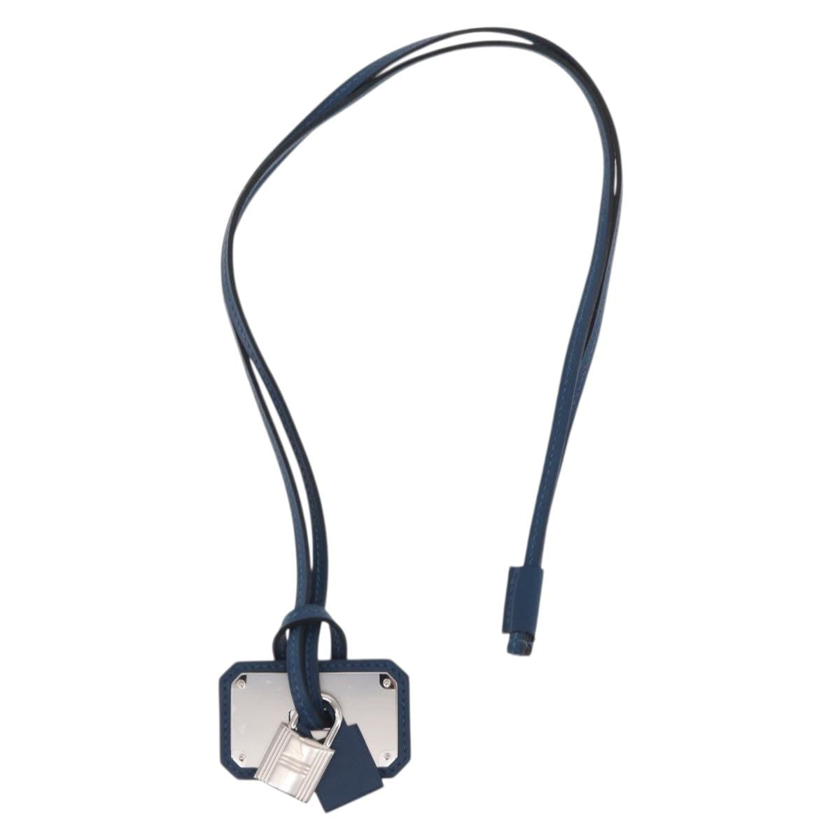 HERMES Okelley GM Necklace Leather Navy Auth 169915SAV