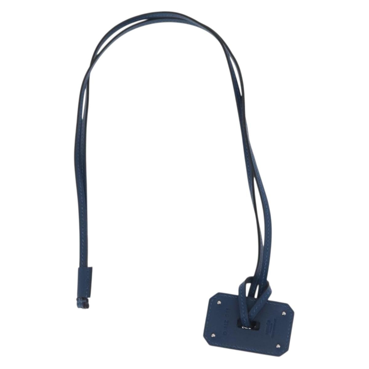 HERMES Okelley GM Necklace Leather Navy Auth 169915SAV